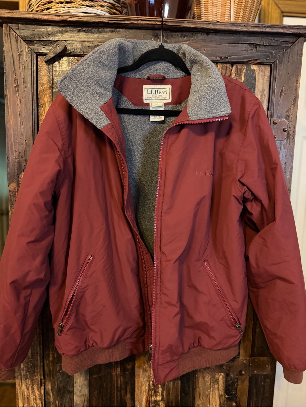 L.Bean Men’s M Thinsulate Fleece Lined Bomber Jacket Burgundy Red Outdoor